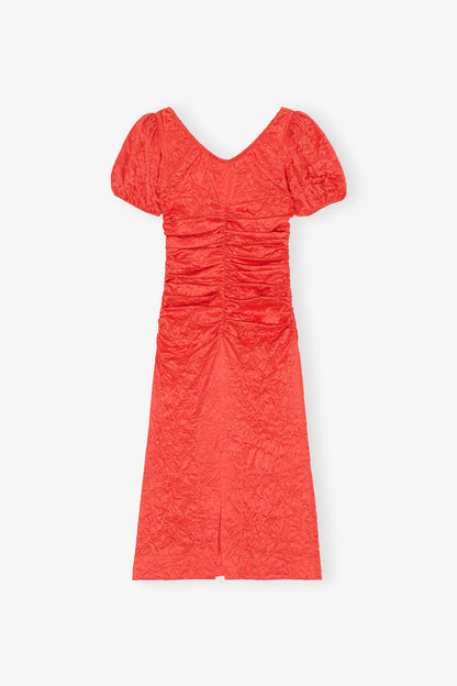 Red Crinkled Satin Midi Dress