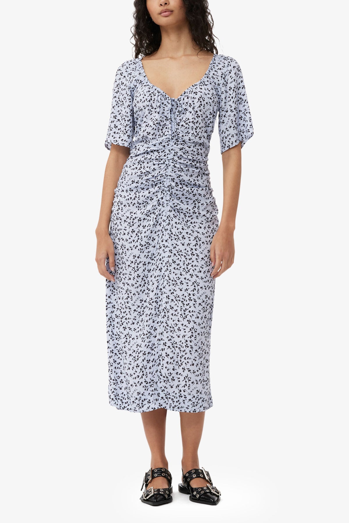 Printed Crepe U-neck Midi Dress