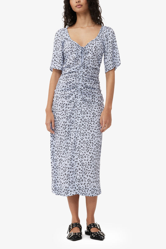 Printed Crepe U-neck Midi Dress