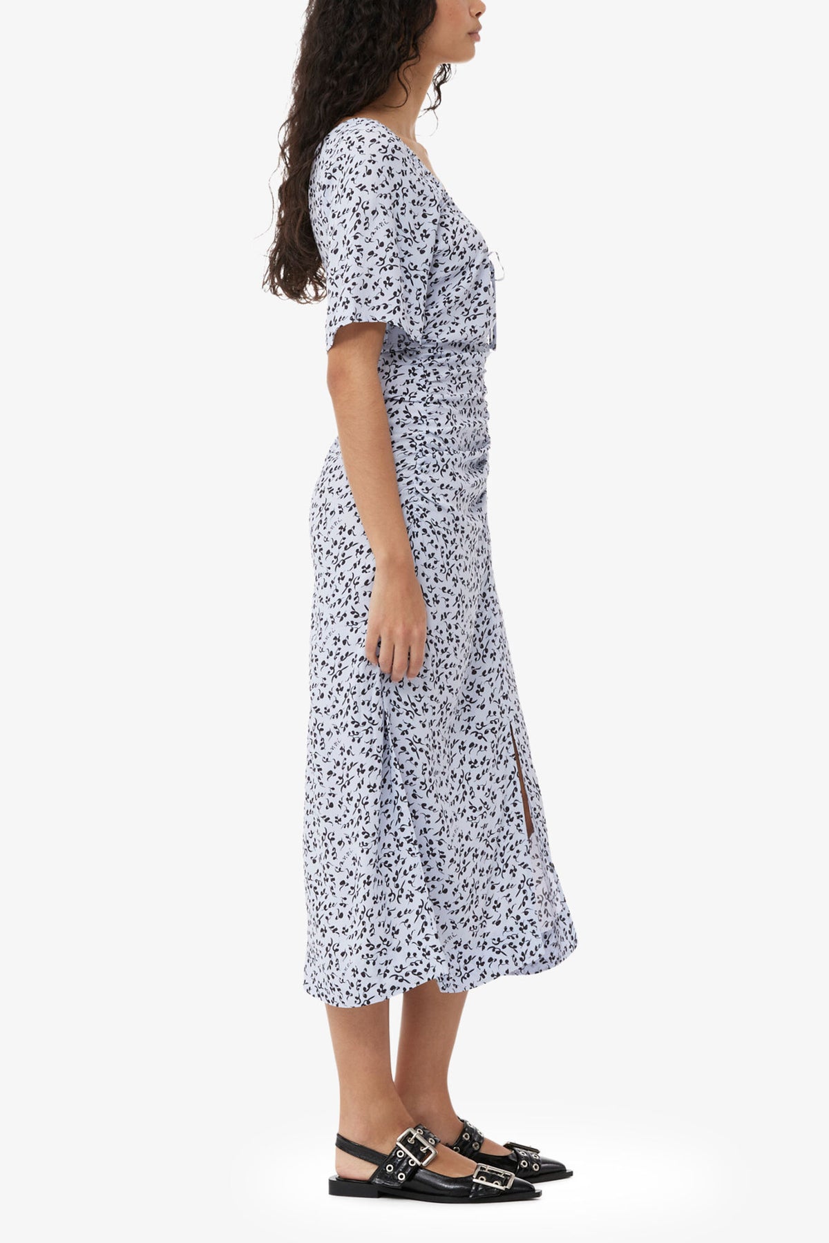 Printed Crepe U-neck Midi Dress