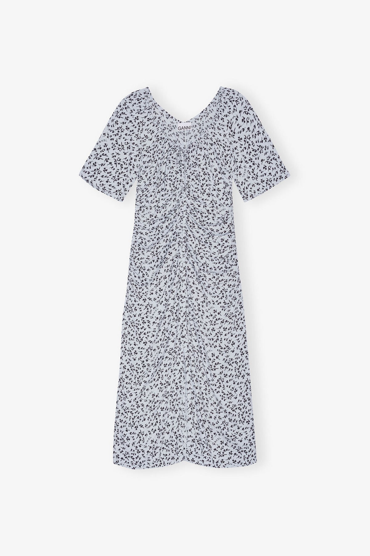 Printed Crepe U-neck Midi Dress
