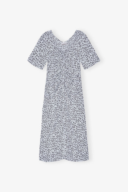 Printed Crepe U-neck Midi Dress