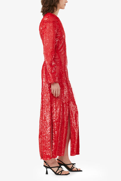 Red Sequins Maxi Dress