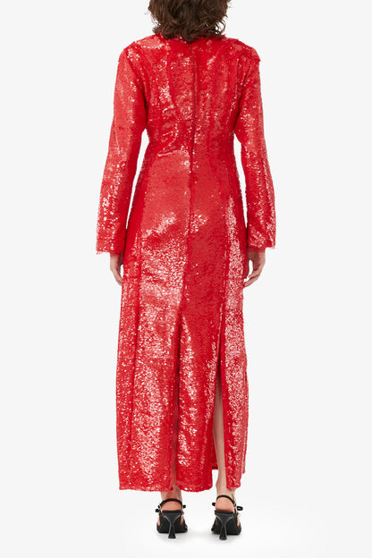 Red Sequins Maxi Dress