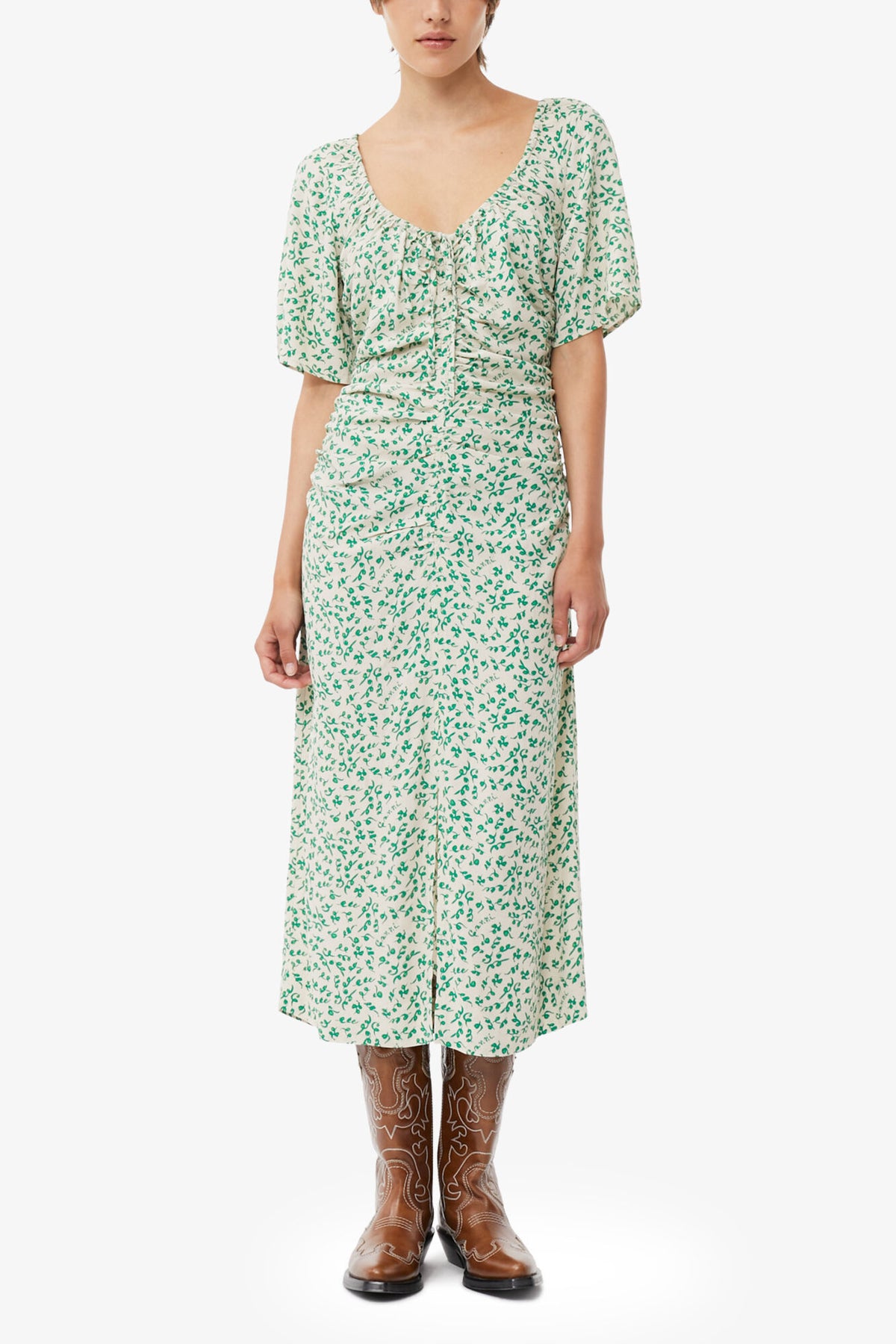 Printed Crepe U-neck Midi Dress