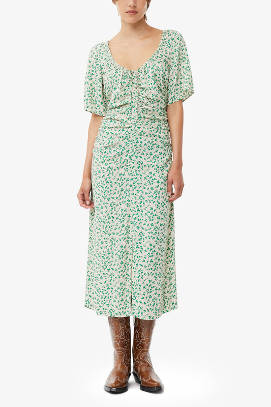 Printed Crepe U-neck Midi Dress