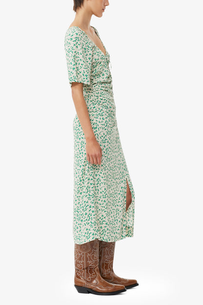 Printed Crepe U-neck Midi Dress