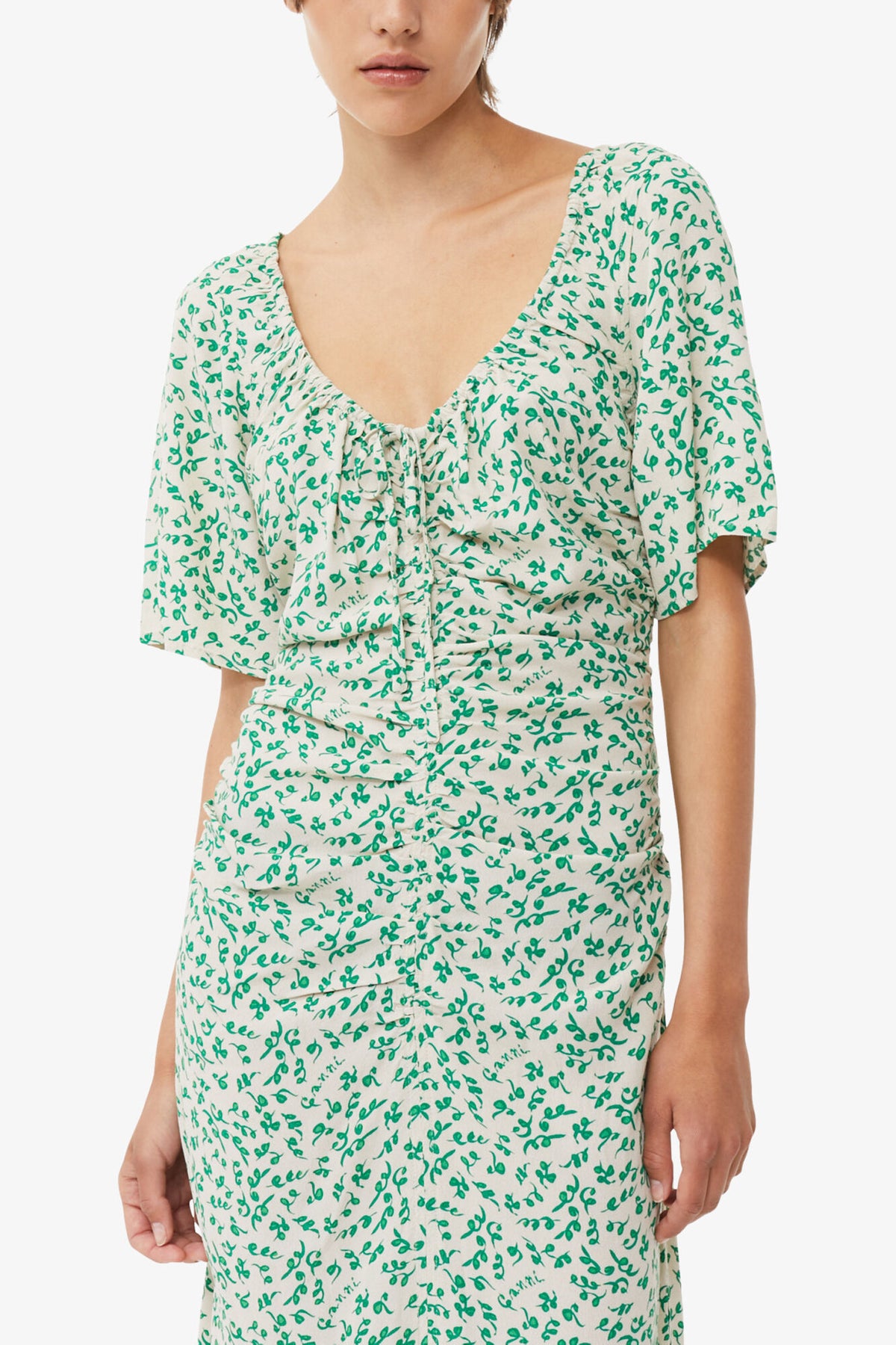Printed Crepe U-neck Midi Dress