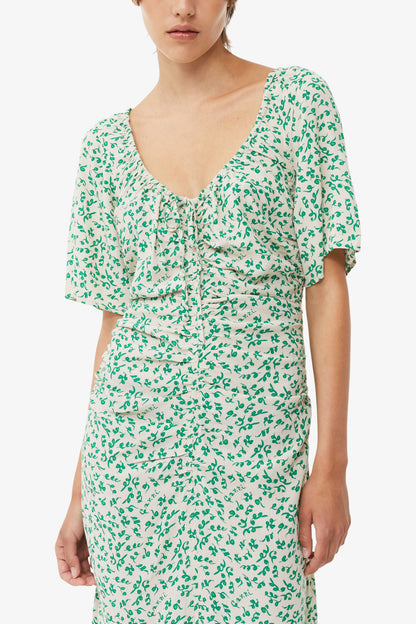 Printed Crepe U-neck Midi Dress
