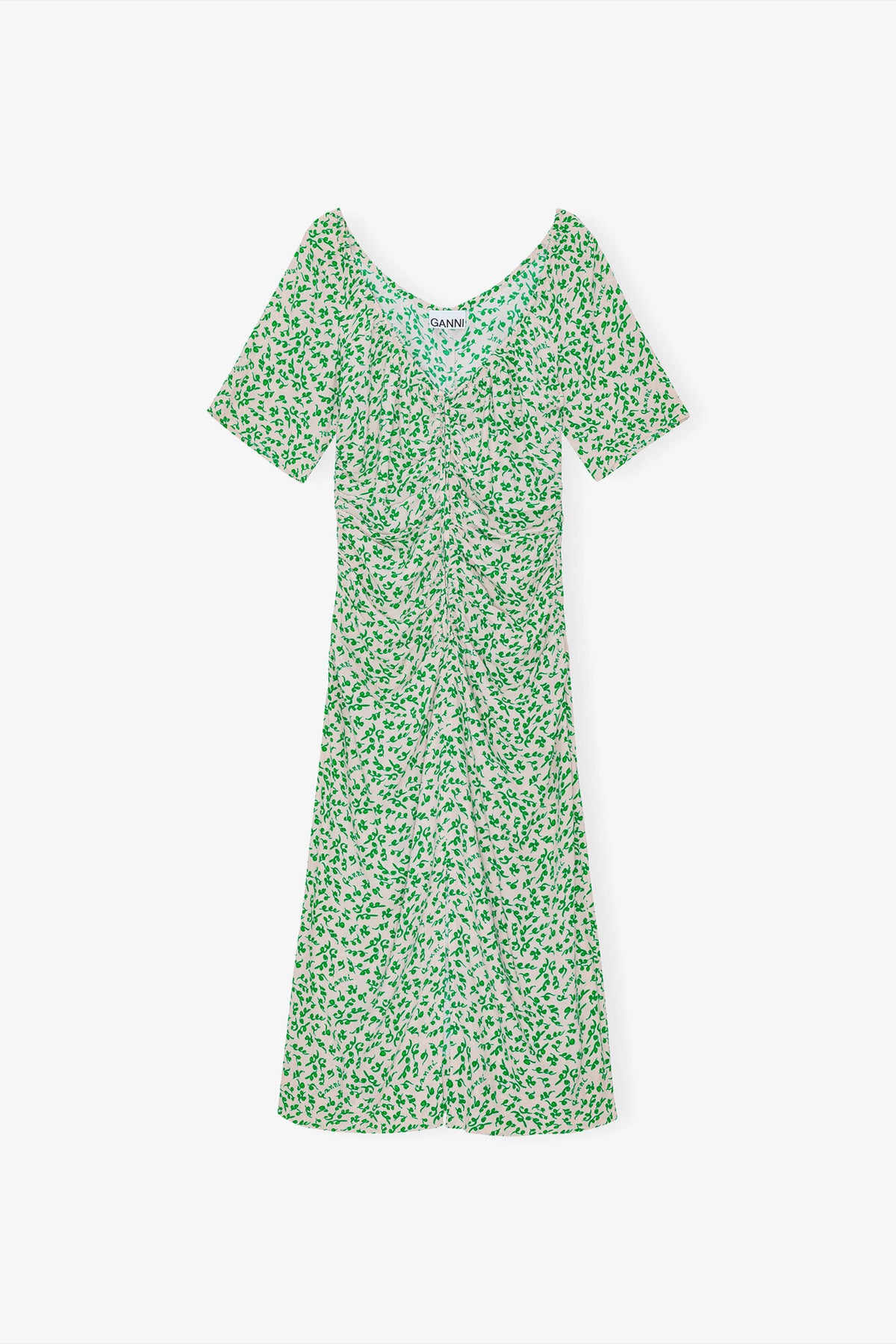Printed Crepe U-neck Midi Dress