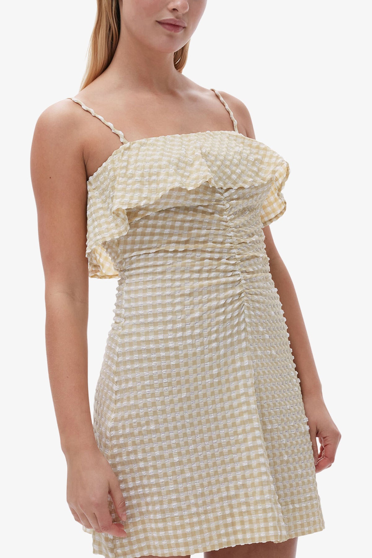 Stretch Seersucker Strap Mini Dress
