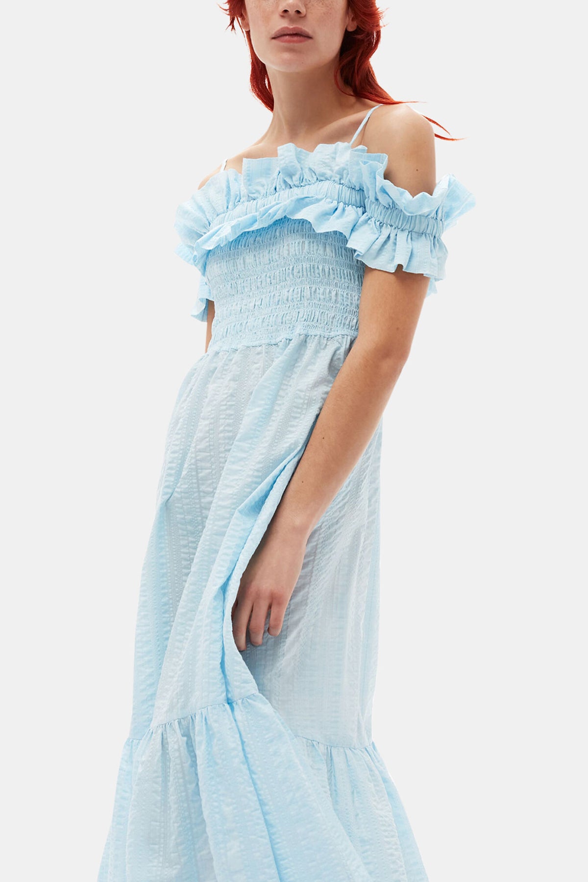 Seersucker Check Smock Maxi Dress