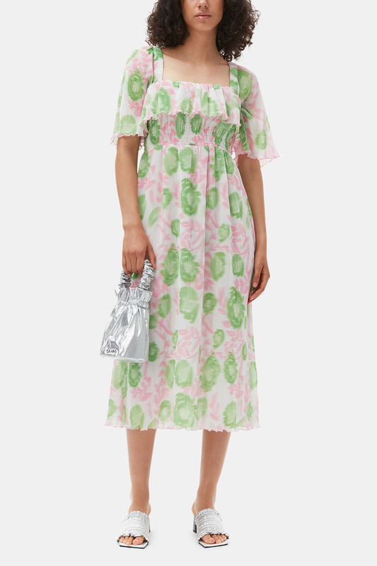 Pleated Georgette Midi Smock Dress