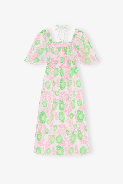 Pleated Georgette Midi Smock Dress