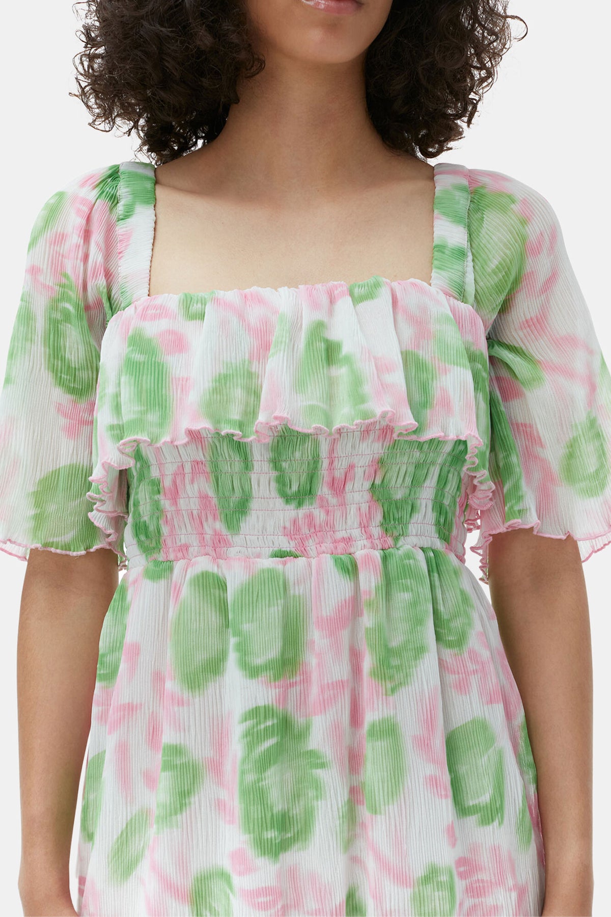Pleated Georgette Midi Smock Dress