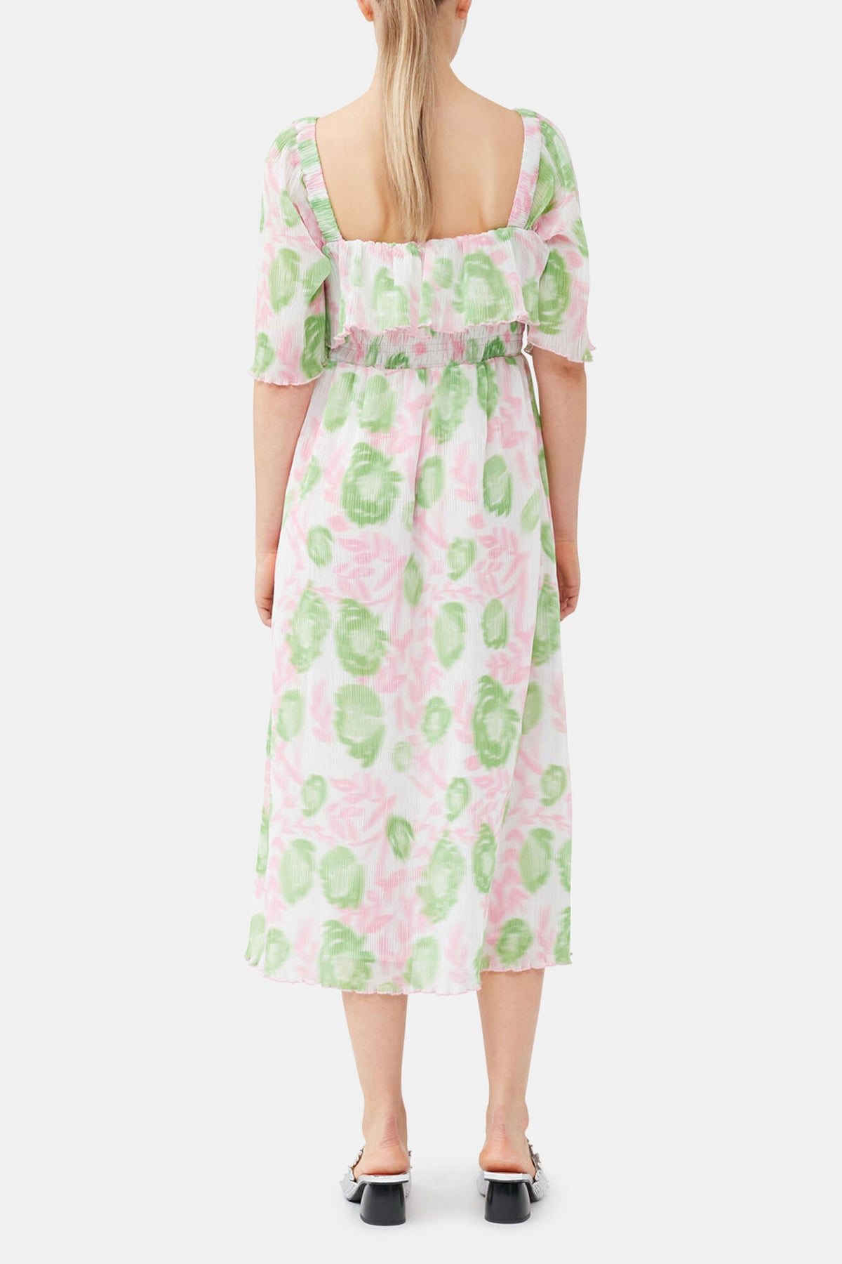 Pleated Georgette Midi Smock Dress