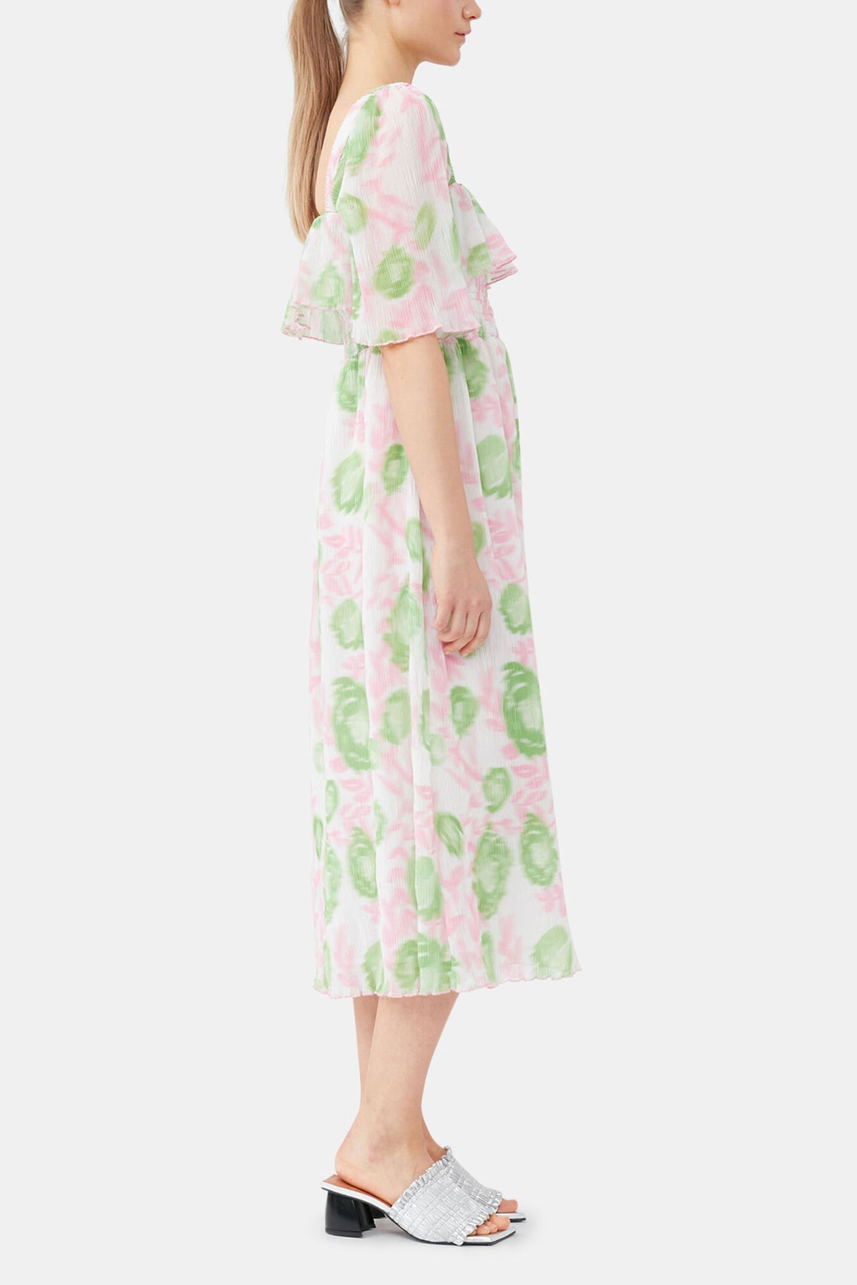Pleated Georgette Midi Smock Dress