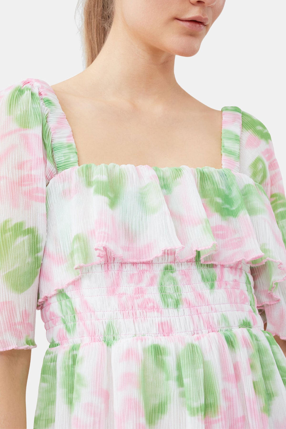 Pleated Georgette Midi Smock Dress