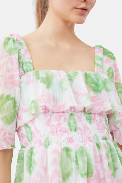 Pleated Georgette Midi Smock Dress