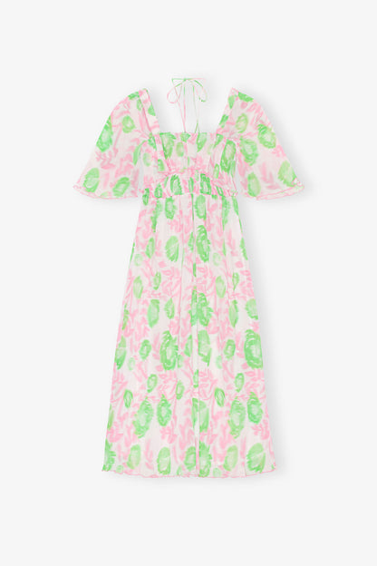 Pleated Georgette Midi Smock Dress