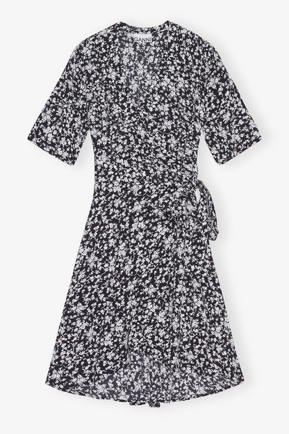 Printed Crepe Wrap Dress
