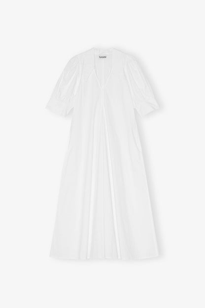 Cotton Poplin V-Neck Midi Dress