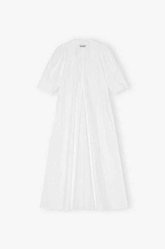 Cotton Poplin V-Neck Midi Dress