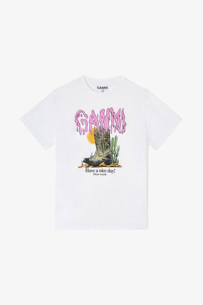 White Western Boot Print T-shirt