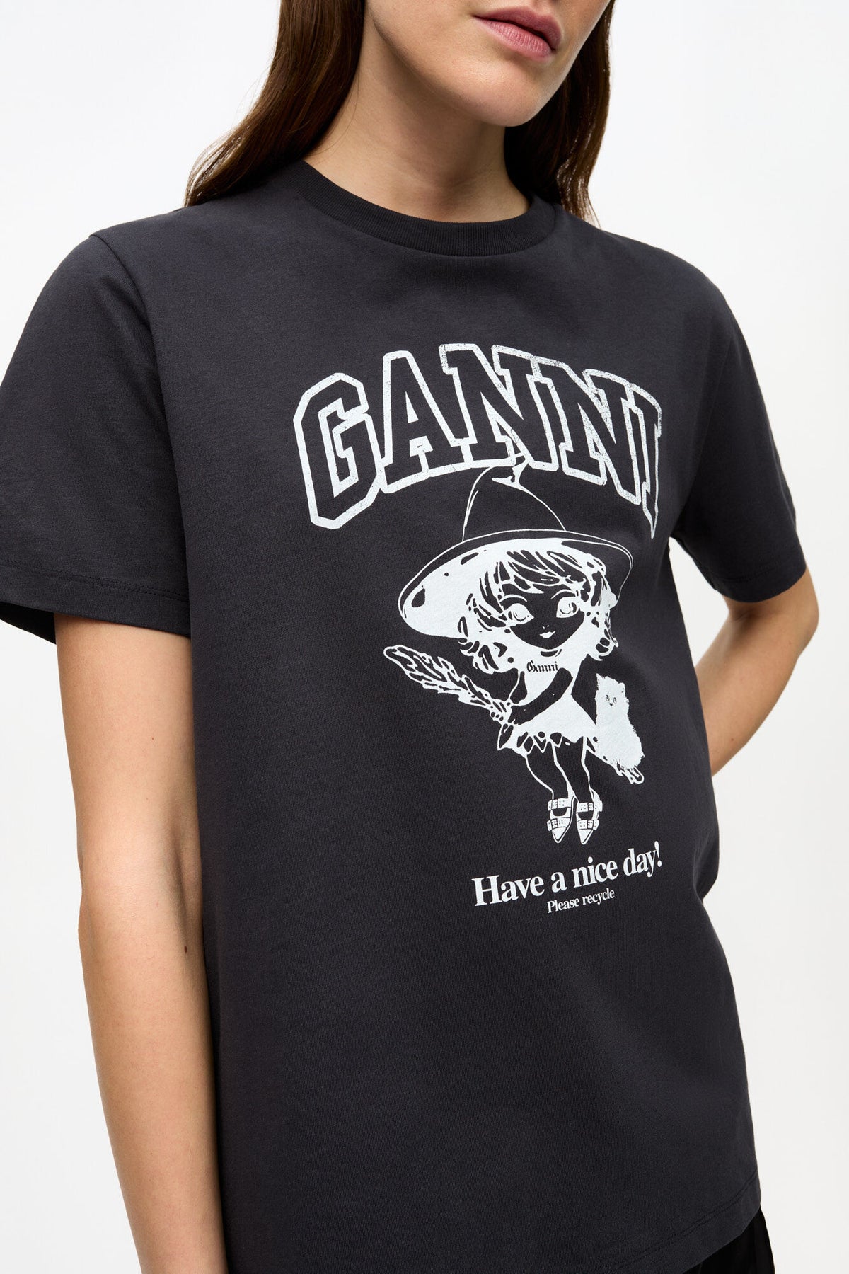 Black Basic Cotton Witch Relaxed T-shirt
