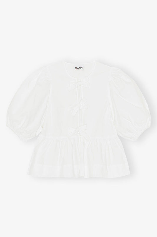 Cotton Poplin Peplum Tie Blouse
