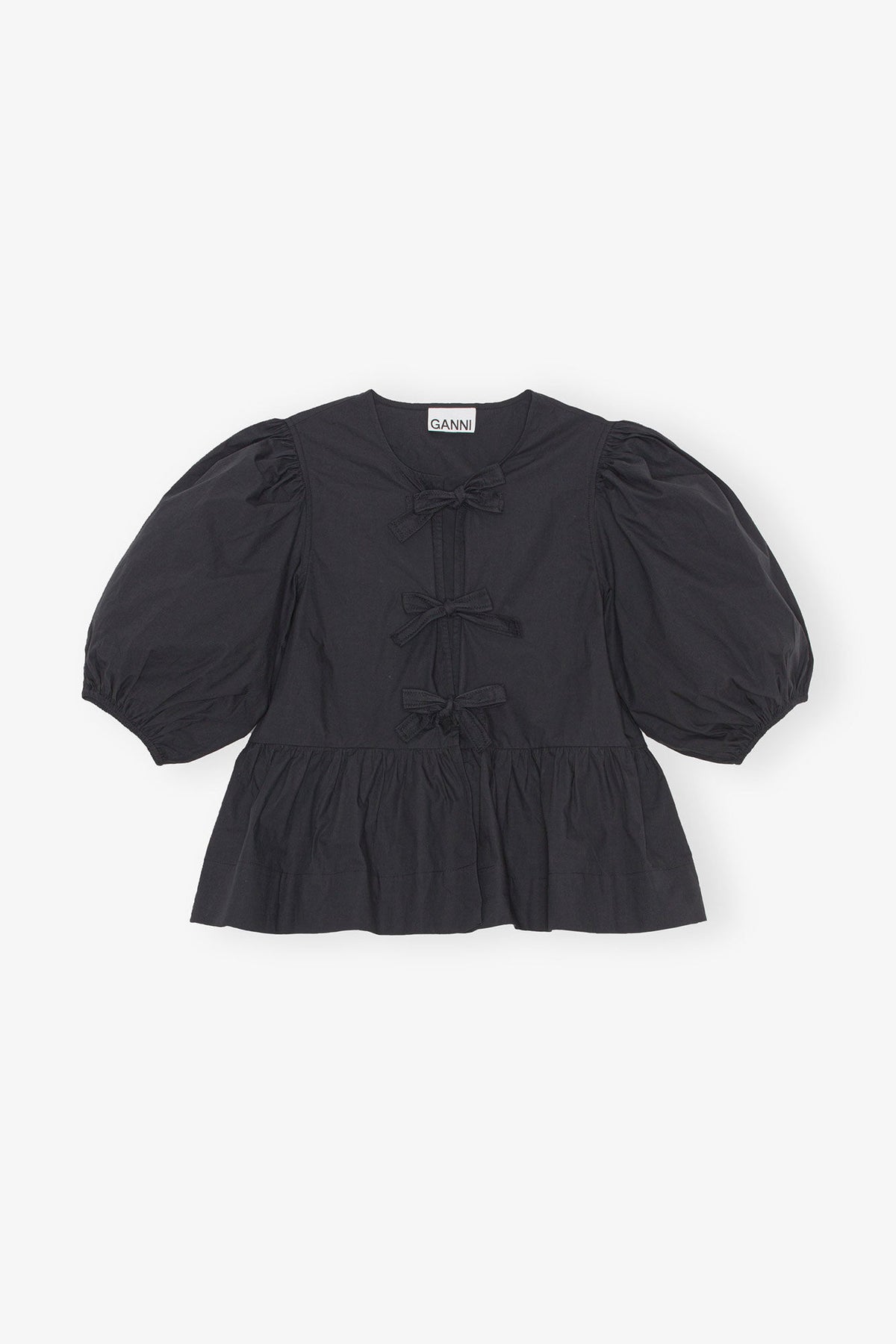 Cotton Poplin Peplum Tie Blouse