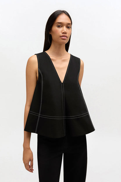 Black Cotton A-line Top