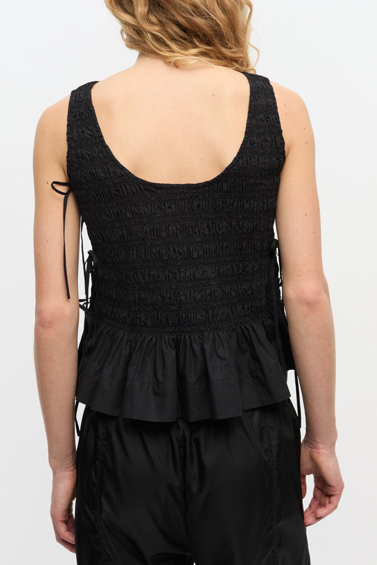 Black Cotton Smock Tie Top