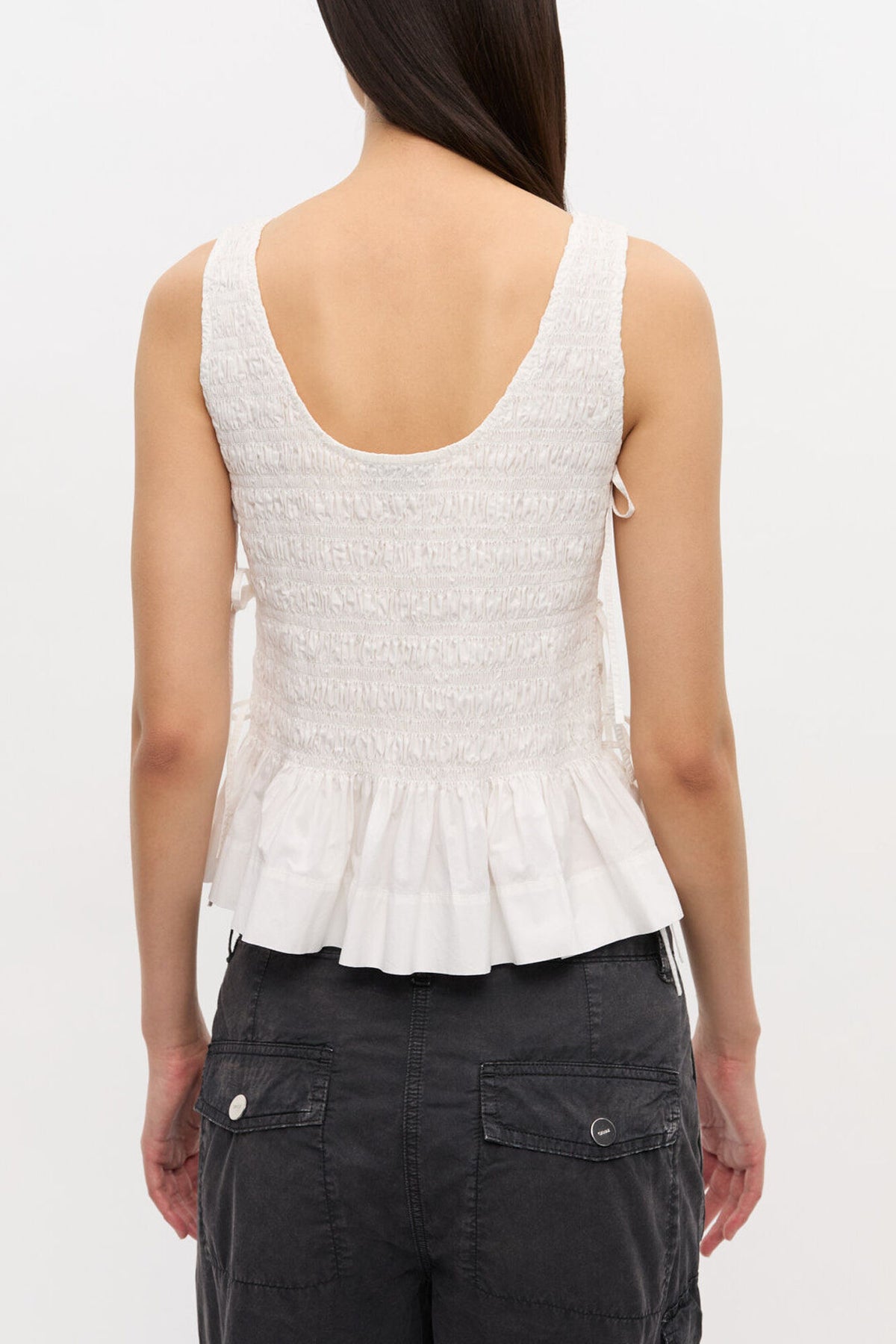 Top in White Smocked Cotton