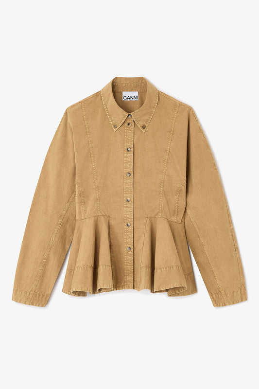 Beige Washed Peplum Shirt