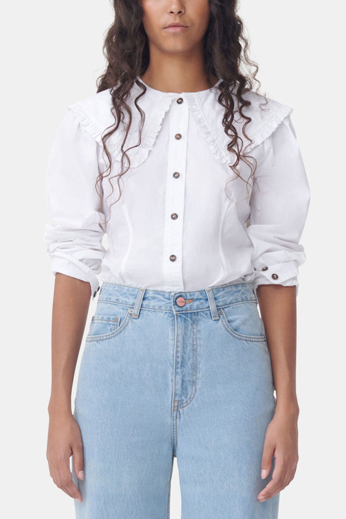 White Frill Collar Poplin Shirt