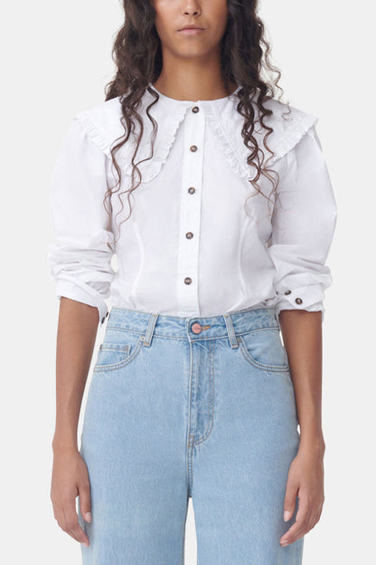 White Frill Collar Poplin Shirt