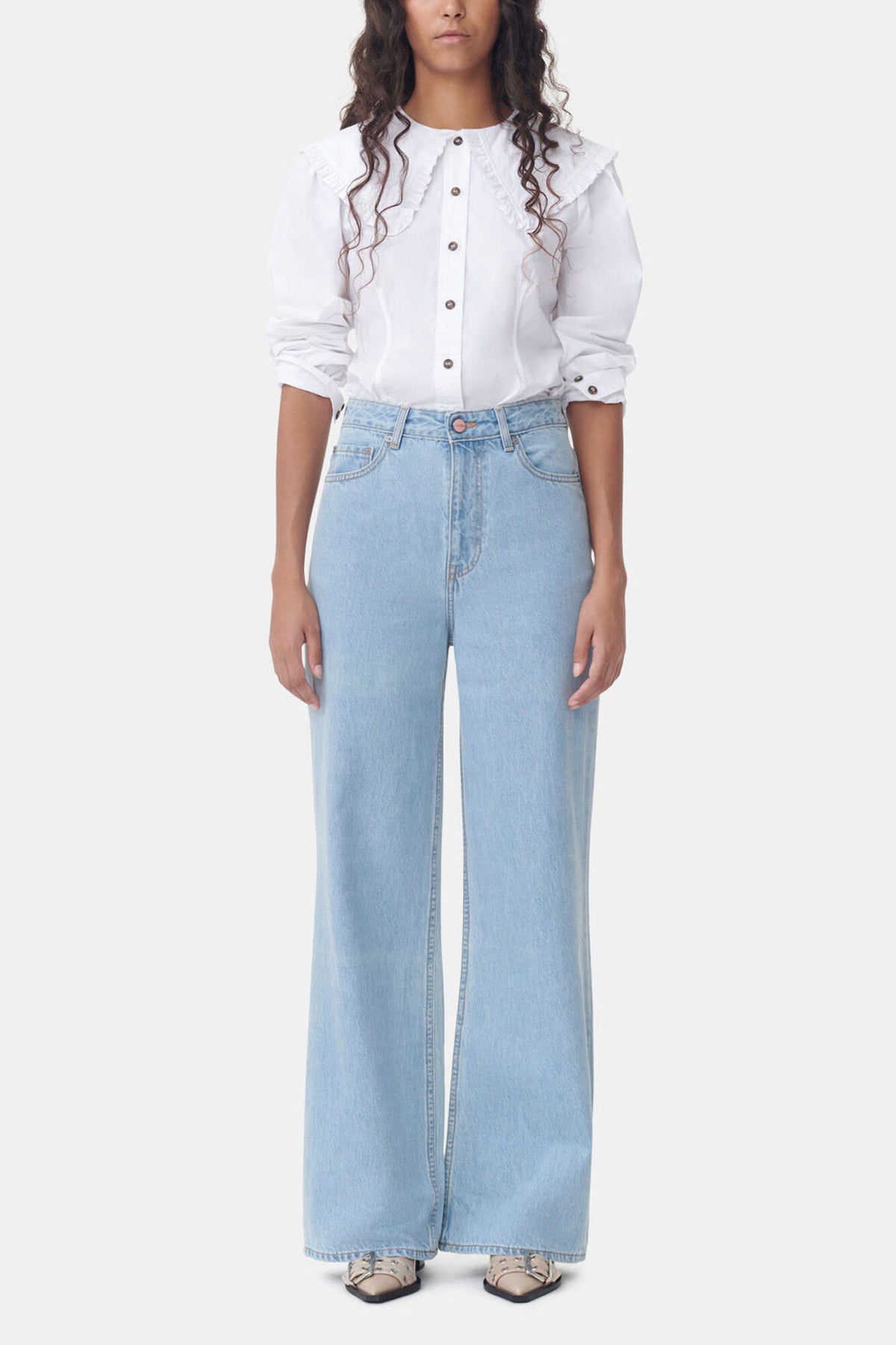 White Frill Collar Poplin Shirt