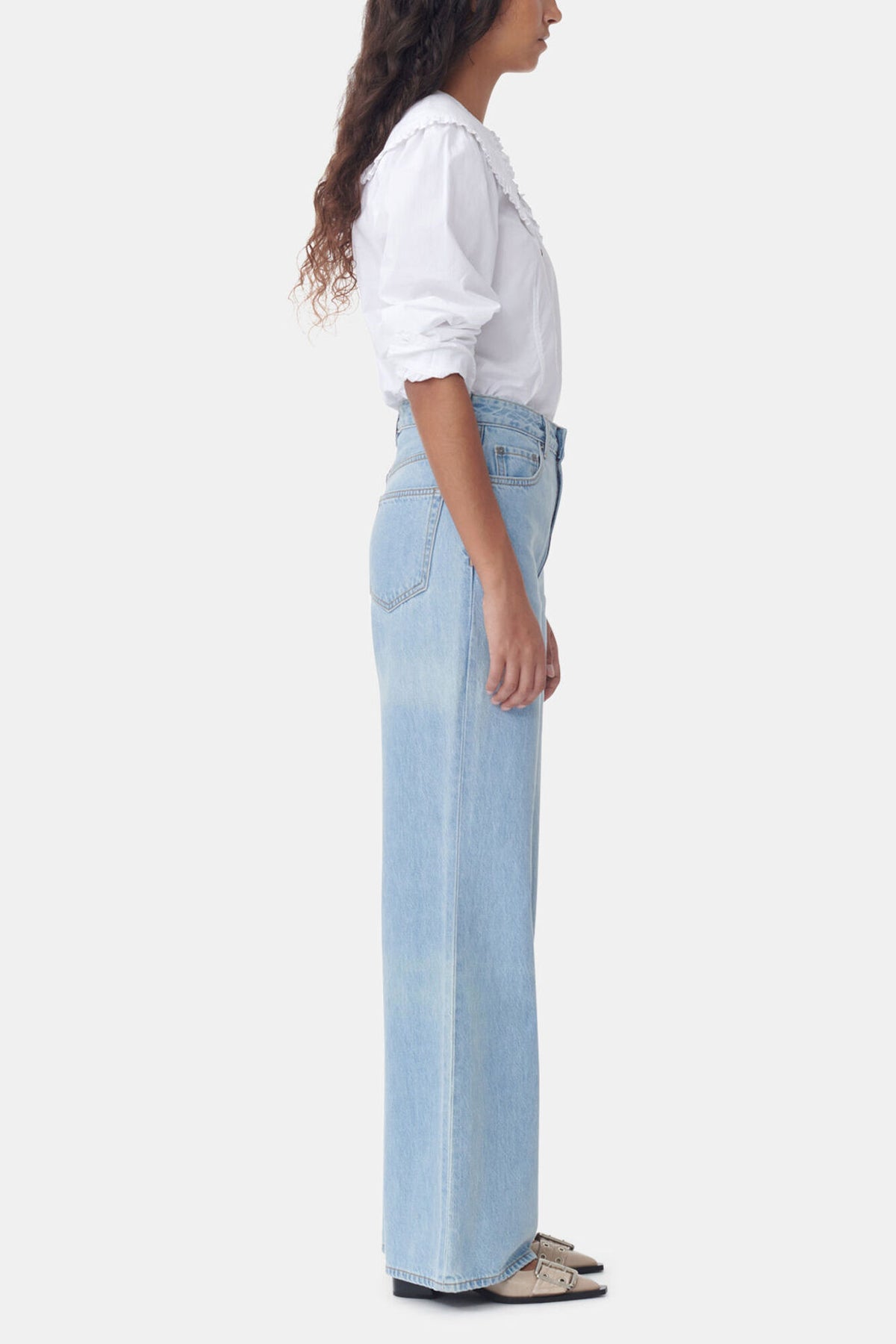 White Frill Collar Poplin Shirt