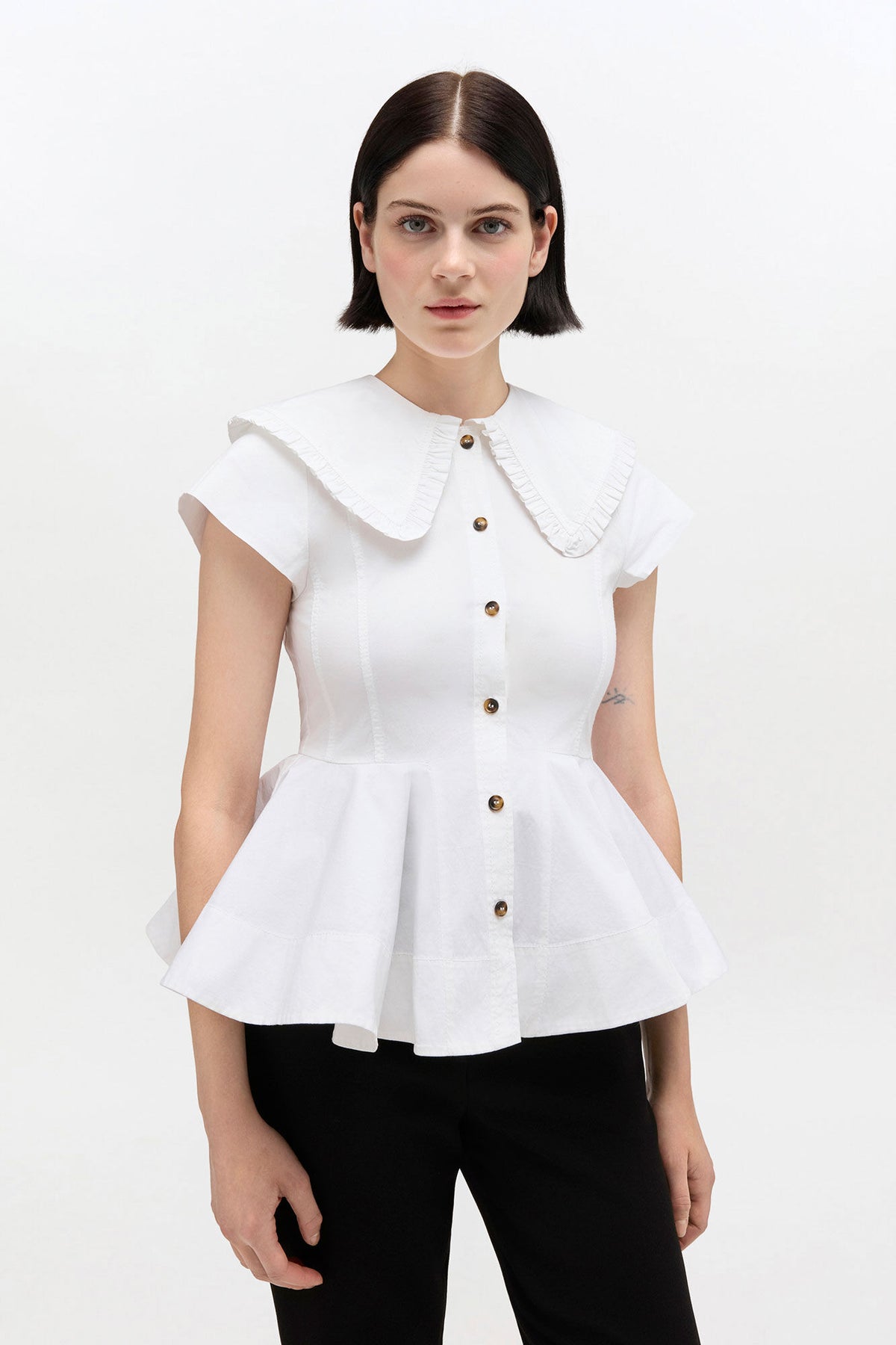 Short Cotton Ruffle Shirt