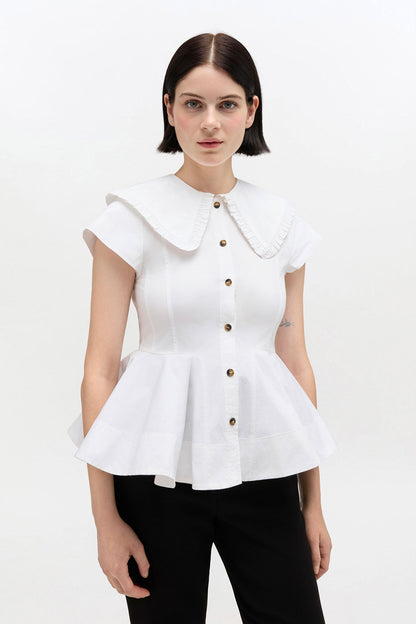 Short Cotton Ruffle Shirt
