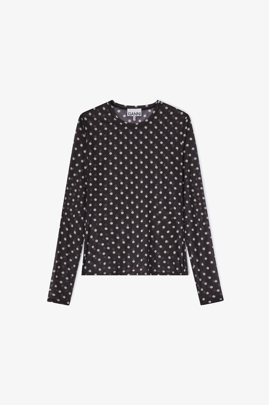 Printed Sheer Long-sleeve Top