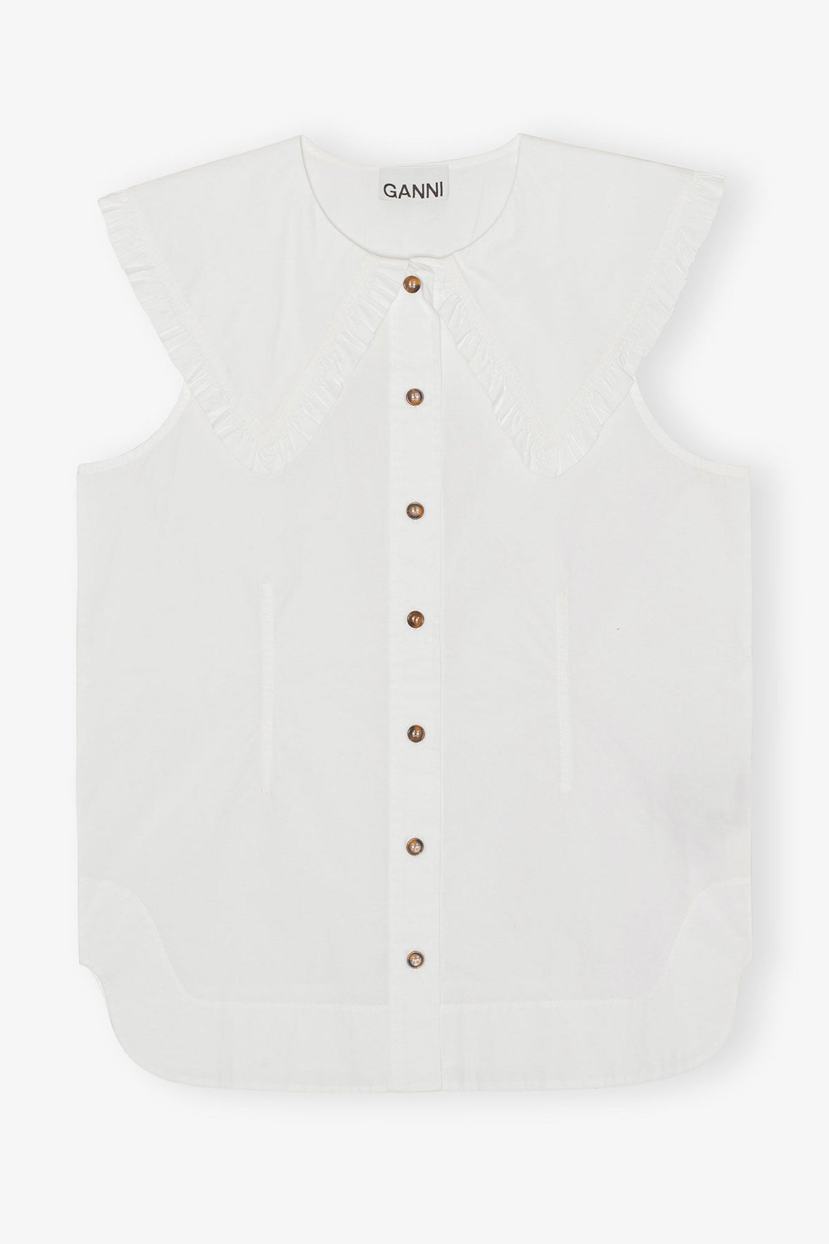 Cotton Poplin Sleeveless Frill Collar Shirt