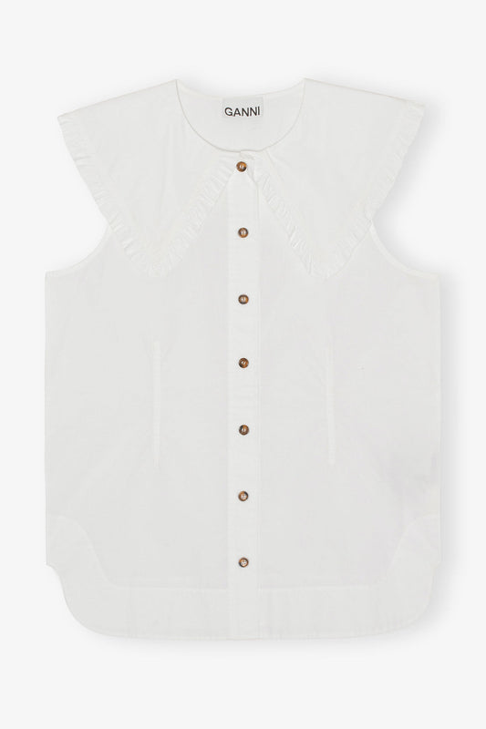Cotton Poplin Sleeveless Frill Collar Shirt