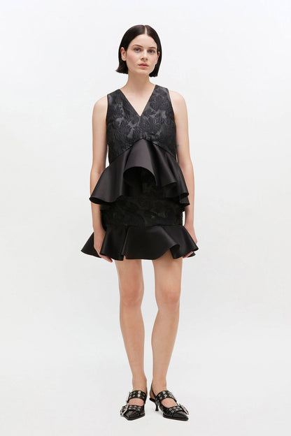 Satin Cloque Peplum Top