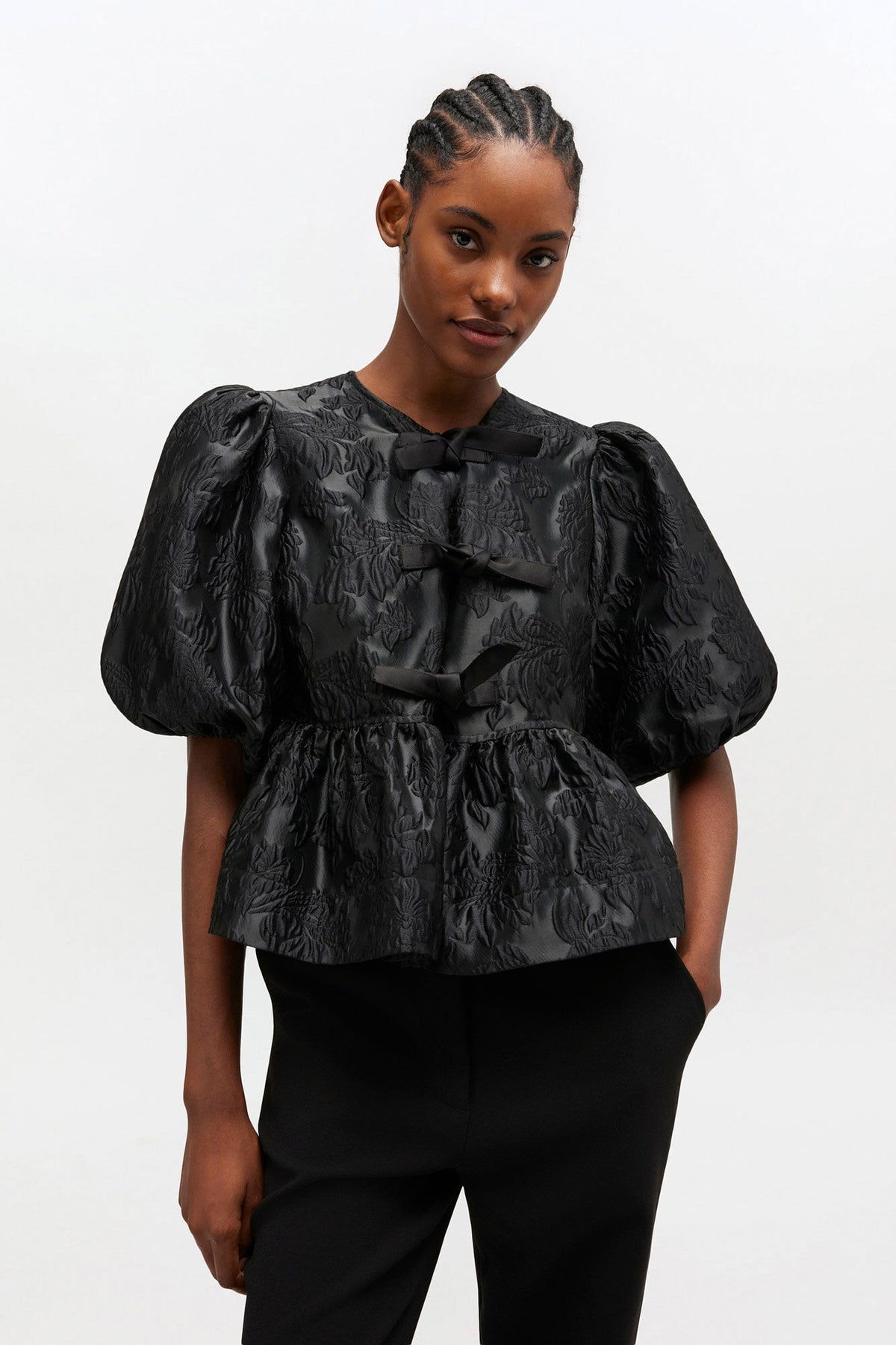 Satin Peplum Tie Blouse
