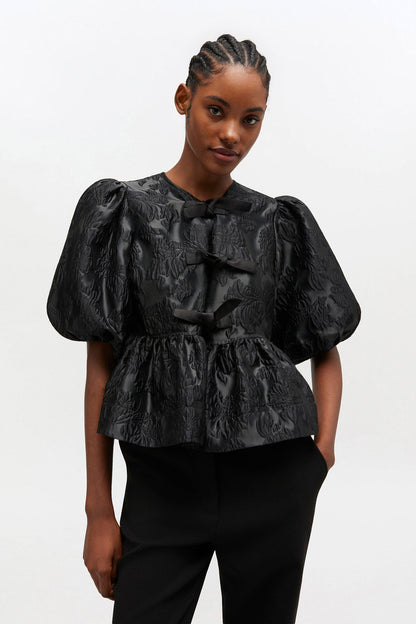 Satin Peplum Tie Blouse