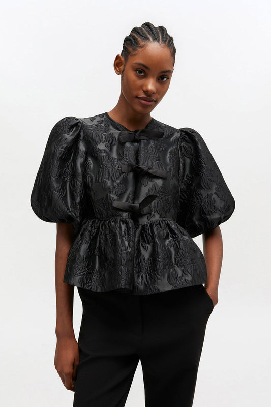 Satin Peplum Tie Blouse