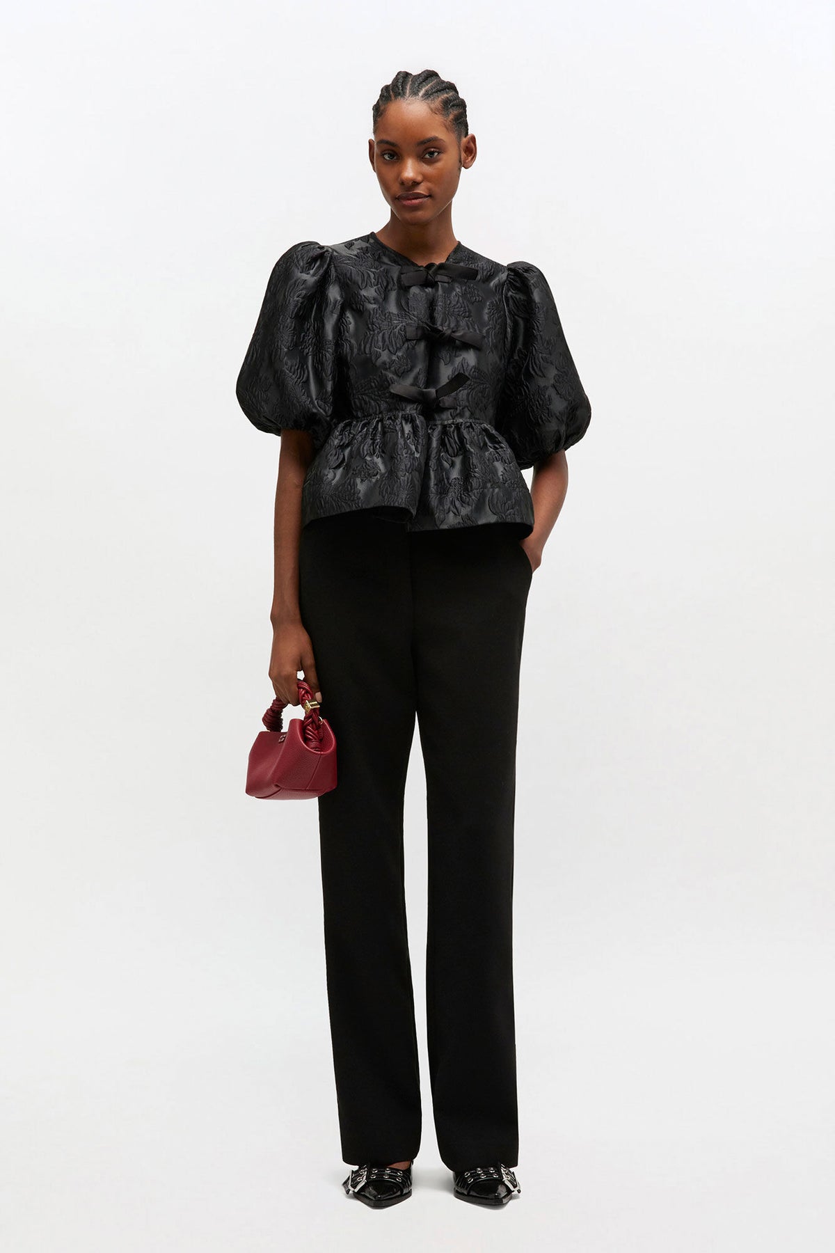 Satin Peplum Tie Blouse