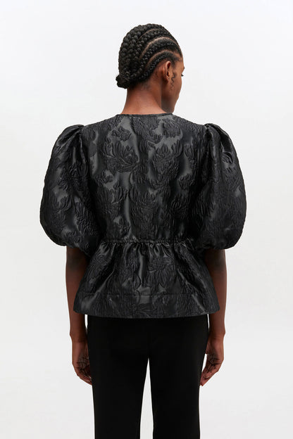 Satin Peplum Tie Blouse